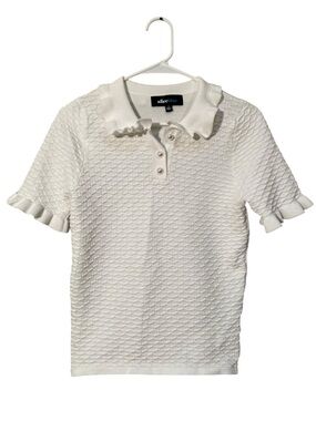 Aliceblue Knit Polo Shirt White Textured Pearl Button M